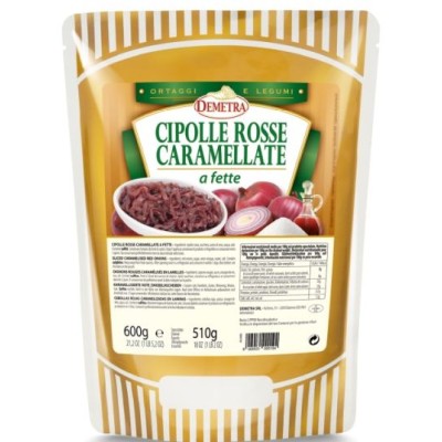 Karamelizuoti pjaustyti raudonieji svogūnai, DEMETRA, 600 g / 510 g